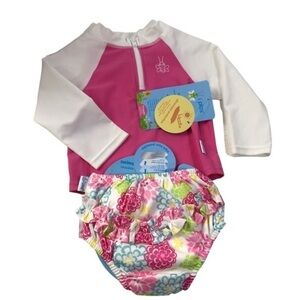 Pink swim shirt with UPF 50+ plus diaper set size 12 M